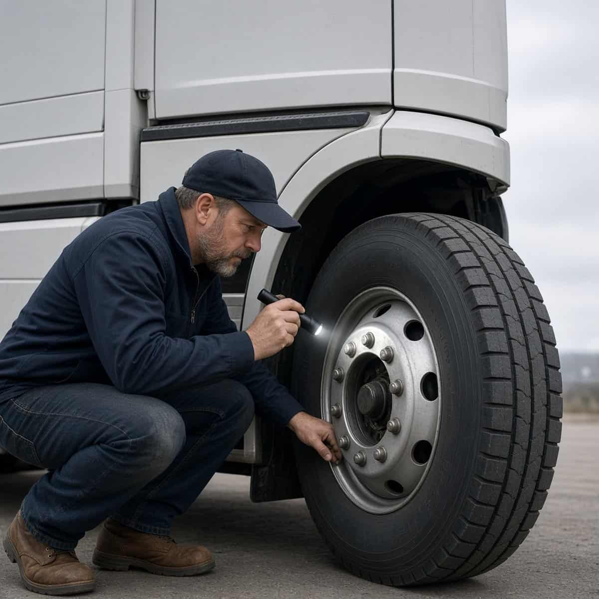 commercial-trucking-insurance-minnesota-driver-pretrip-tire-check Commercial Trucking Insurance in Minnesota